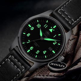 ADDIESDIVE Men's Analogue Automatic Watches for Men Pilot Watch Aviator with Leather Strap H2