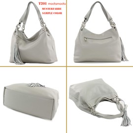 modamoda de - T201 - Italian Women's Shoulder Bag Made of Genuine Leather, cream