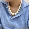 Jumwrit Boho Layered Pearl Choker Necklace Gold Chunky Cuban Link