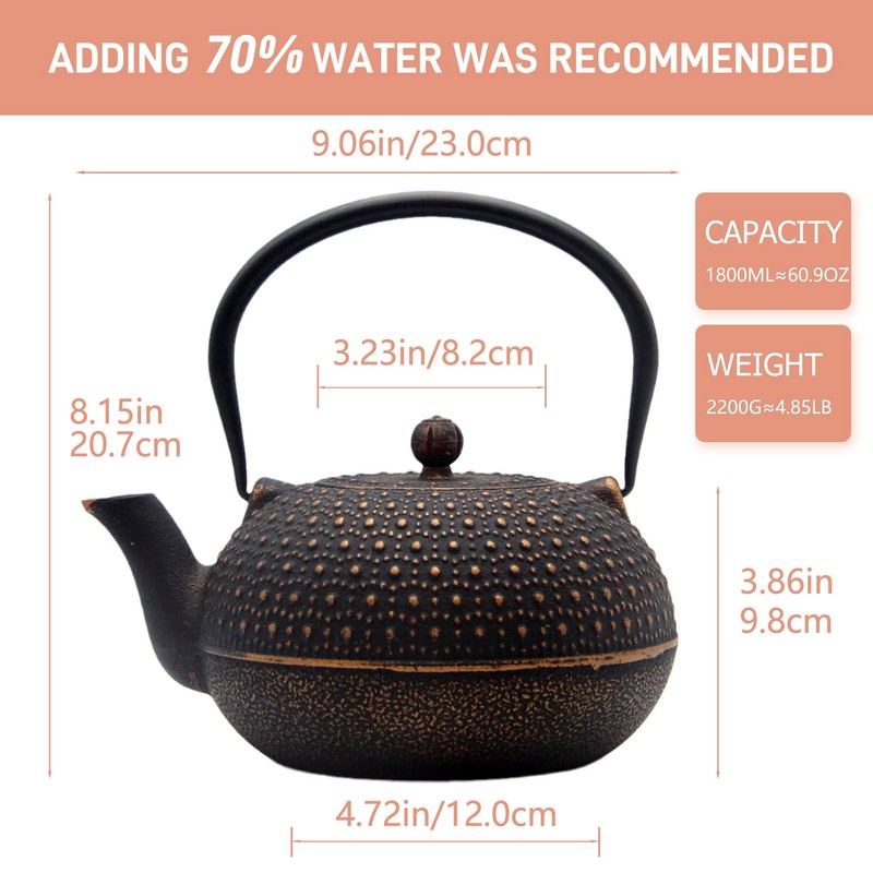 YJX 60.9oz Large Cast Iron Teapot for Stovetop Safe, 6