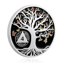 Sobriety AA Chips Sobriety Coin AA Coins Tree of Life, Recovery Medallion Chip Recovery Token NA AA Great Sobriety Gifts for Men Women Alcoholics Anonymous Plastic Case Included-4 Years