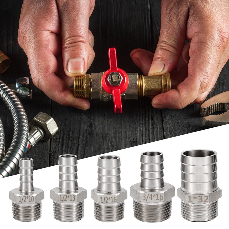 sourcing map 5pcs Stainless Steel Barbed Fitting 1/2" NPT Male