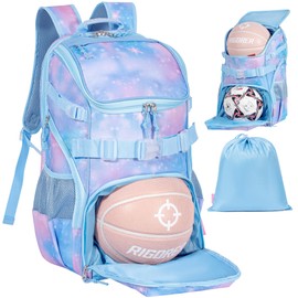 Basketball Backpack Women Fit Soccer Volleyball Baseball Football Sports Backpack Training Equipment Bag for Team (Sky Blue, L)