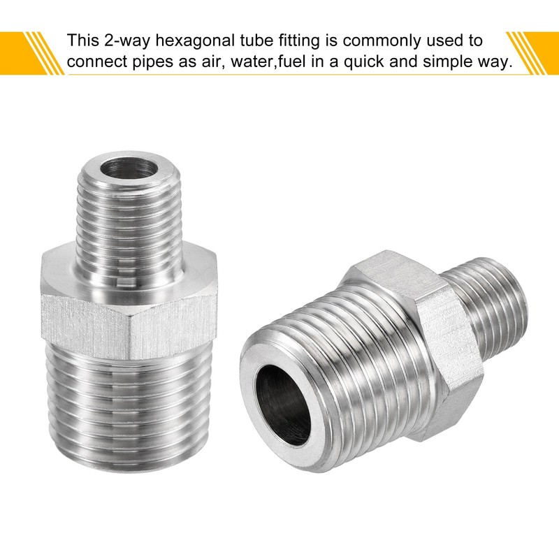 sourcing map 304 Stainless Steel Hex Reducer Pipe Fitting 1/2