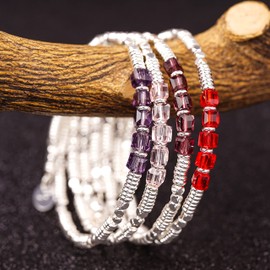 Lauren-Spencer Dainty Silver Plated Beaded Bracelets with Birthstone Charms for Women Stackable Stretch Bracelets Birthstone Bracelets for Women Birthday Jewelry Gifts (February-Created Amethyst)