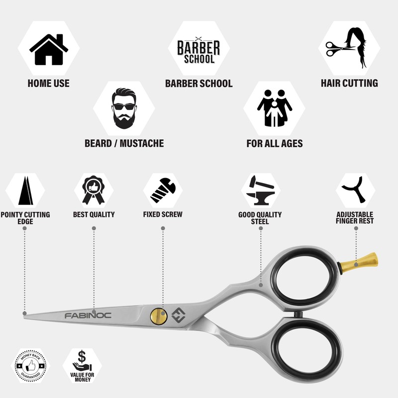 FABINOC® 5" Beard and Moustache Scissors with Comb & Pouch