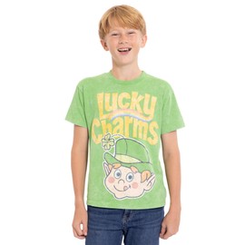 General Mills Lucky Charms Leprechaun Big Girl Boy Kids Matching Family T-Shirt Logo Green 10-12