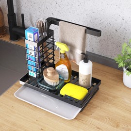 UMDONX Spülbecken Organizer,Spülbecken Caddy Organizer,Spülmittel Halterung Küche,Küchen Spüle Spülbecken-Organizer mit Abflusspfanne für Küche,Bad,Schlafzimmer usw (Schwarz)