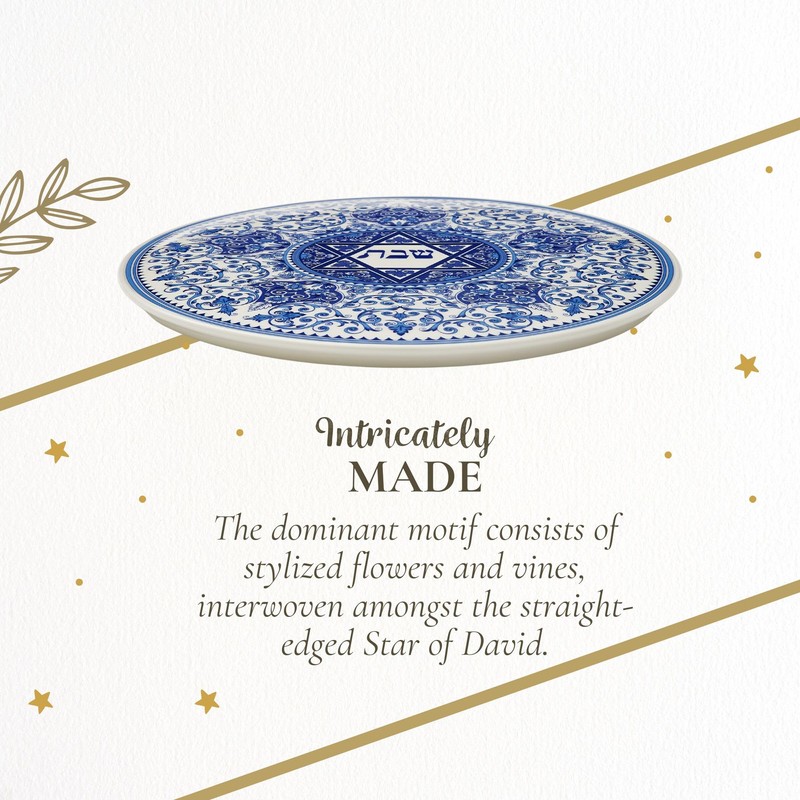 Spode Judaica Round Challah Tray, Traditional Blue & White Floral