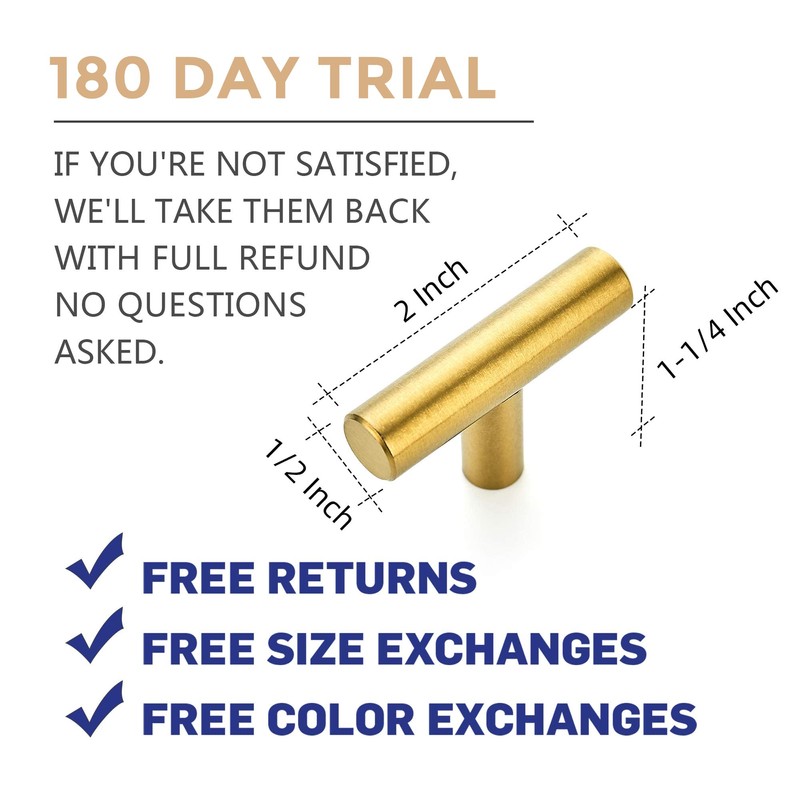 Ravinte 30 Pack Gold T Bar Cabinet Knobs 2 Inch