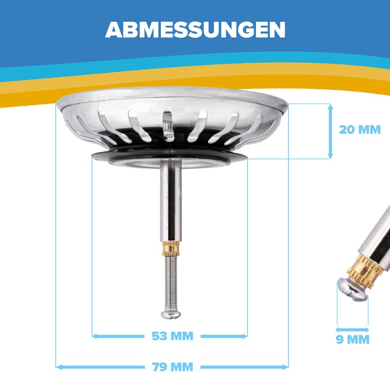 ABFLUSSHELD Sink Strainer 79 mm - Rustproof Stainless Steel Sink