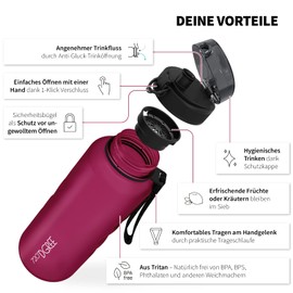 720°DGREE Trinkflasche 1,5 Liter “uberBottle“ softTouch +Sieb - BPA-Frei - XL Wasserflasche für Gym, Fitnessstudio, Workout, Fitness, Sport, Outdoor - Große Sportflasche aus Tritan - Leicht, Stoßfest