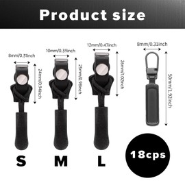 12-Pack Zipper Puller Replacement and 6 Pcs Zip Tags Cord Pulls,Zip Removable Replacement Puller,Zipper Puller Extension-Fixing Fix for Backpack,Sportswear,Clothes Jeans Coats Jacket Luggage(Black)