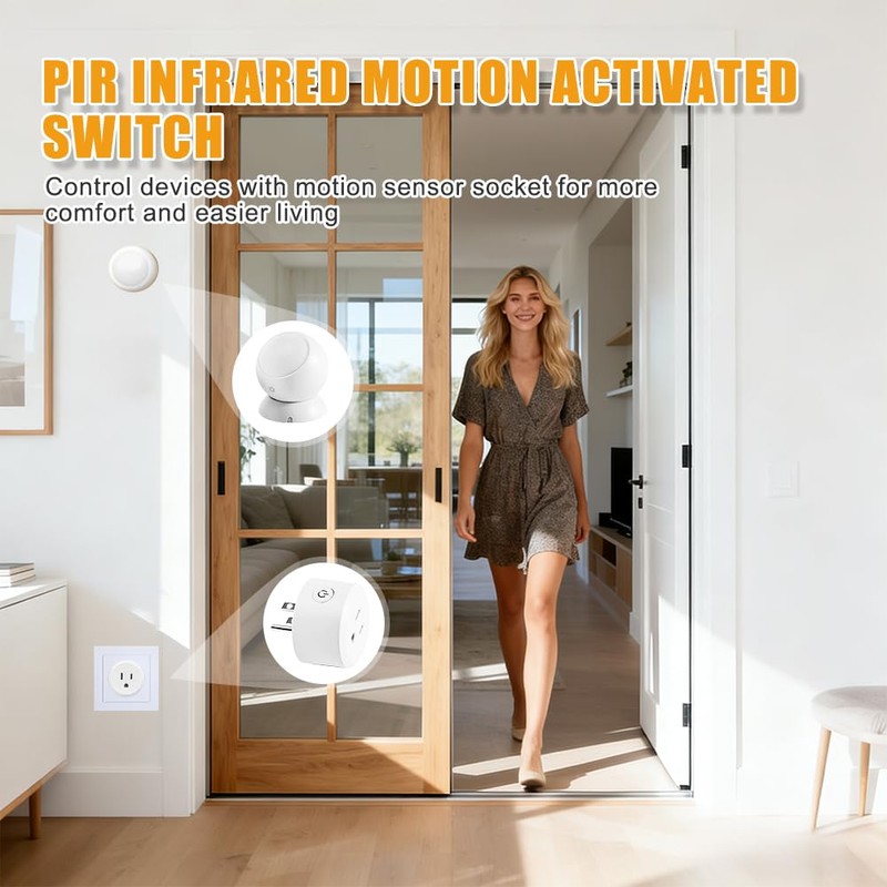 ASOFTY 2 Pack Motion Sensor Switch with Outlet, PIR Wireless