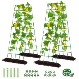 DoCred Cucumber Trellis, 59" High 2 Pack Foldable A Frame Trellis for Raised Bed Climbing Plants, Vegetables, Includes Plant Support Clips, Twist Ties, Plastic Ties- Made from PVC-Coated Steel