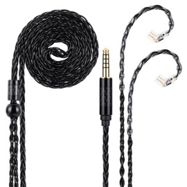 Alphatec 4.4mm to QDC (Countersunk 2Pin) IEM Cable, 8 Core OCC Silver Plated HiFi Earphone Cable, Ultra Soft Headphone Cable, In-Ear Monitor Cable, 1.3m Black