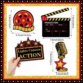 Adecortalk 45 Pcs Movie Night Party Decorations Movie Party Cutouts Red Carpet Paper Cutouts Cards for Bulletin Board Classroom School Photo Prop (Red Golden Black)