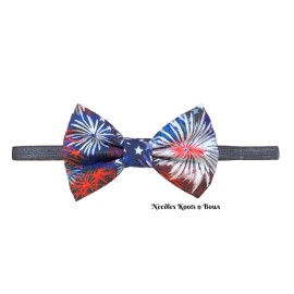 Handmade 4th of July Fireworks Patriotic Bow Tie, Pre Tied Adjustable Red White & Blue