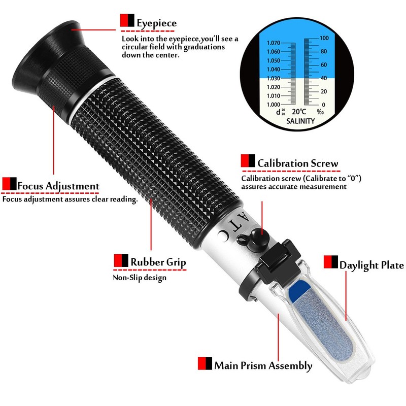V·RESOURCING Seawater Salinity Refractometer, Automatic Temperature Compensation Sea Water Salinity