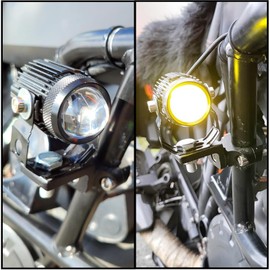 Ygmylandbb LED Motorcycle Fog Light, Spotlight, Headline, Auxiliary Light, Light Collecting Bike Sublight, 12 V, 24 V, White & Yellow, LED Work Light, Aluminum, Set of 2 Left and Right