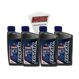 Cyclemax Four Pack compatible with Suzuki Ecstar R9000 Full Synthetic Engine Oil 10w40 990A0-01E40-01Q Contains Four Quarts and a Funnel