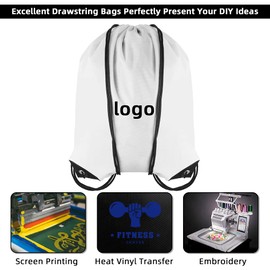 GoodtoU Drawstring Backpacks Bulk Cinch Bags - Bulk Drawstring Bags String Backpacks 16 Pcs White