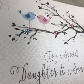 White cotton cards Daughter & Son-in-Law 20th Wedding Anniversary Card Twentieth China Birds and Tree branch