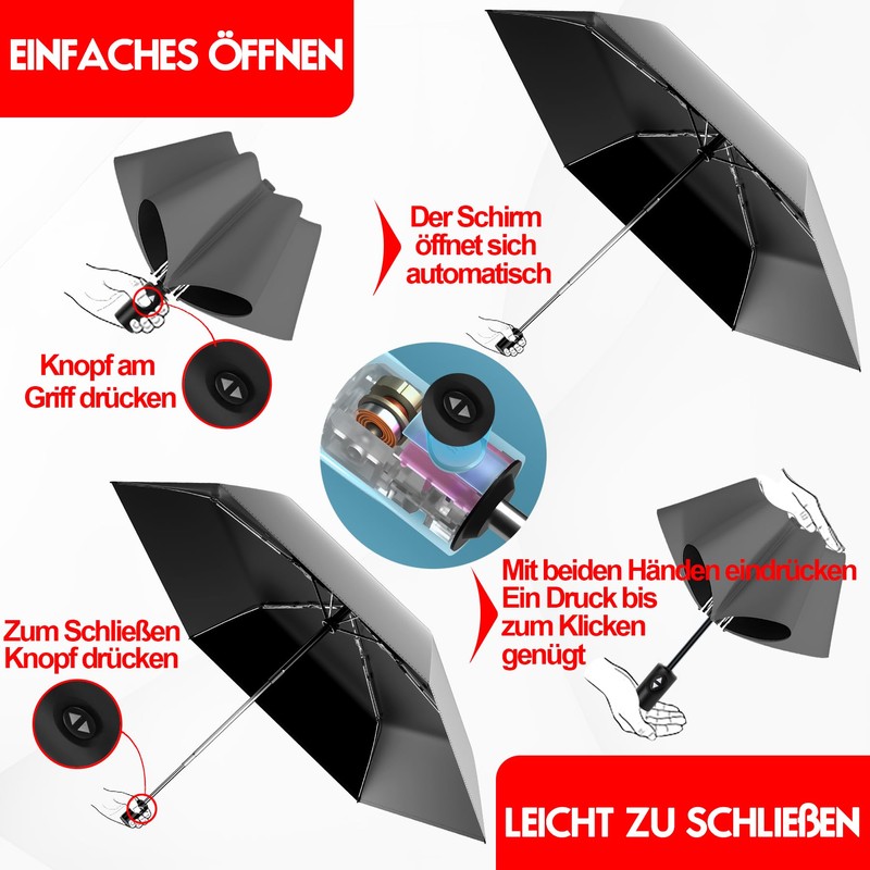 Moorrlii Automatic Mini Travel Umbrella, Windproof, Foldable, UV Protection, Instant