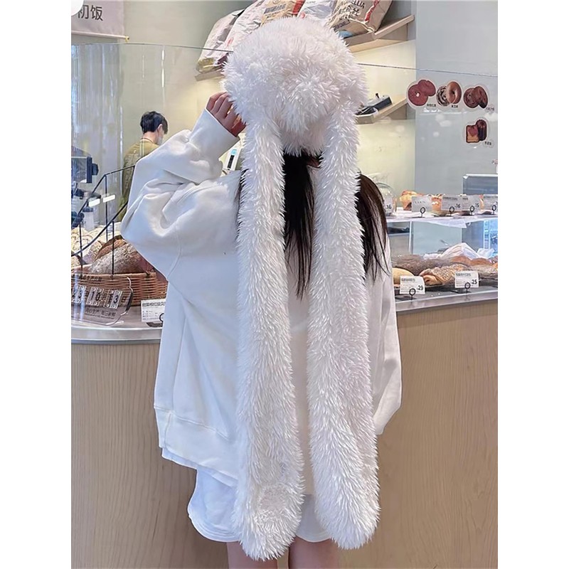 yolrdiw Y2k Grunge Punk Bunny Ears Hat Winter Warm Fuzzy