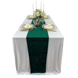 Luxurious Velvet Table Runner, 10ft Wedding Reception Decorations, 20x120inch Soft Velvet Fabric, Table Linen Overlay, Wedding Table Runners (Crushed Emerald Green, 12X108 inch)