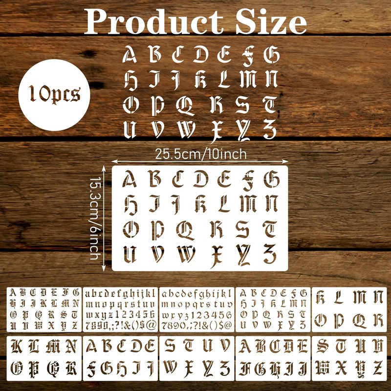 10 Pcs Gothic Old English Letter Stencils for Painting, 10