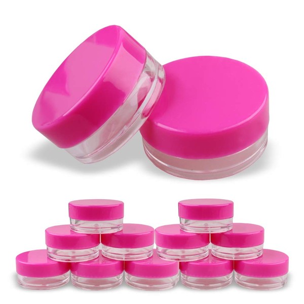 PMLAND Clear Plastic Cosmetic Containers with Pink Screw Lid for Eye Shadow Cream Nail Polish Balm Makeup Samples - 50 Containers with 50 Lids