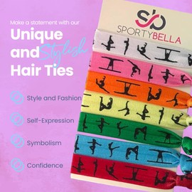 Gymnastics Hair Ties – Sportybella Elastic Ponytail Holders (Set of 7) – No Crease, Colorful Gymnast Team Accessories – Gifts for Gymnasts, Coaches, Moms & Girls