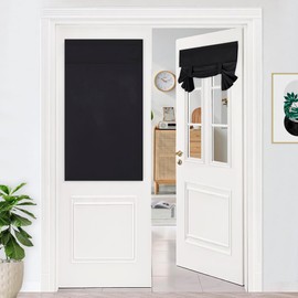 DWCN Blackout French Door Curtains-Thermal Insulated Block Light Tricia Window Panels Room Darkening Door Curtain with Adhesive Tape for Sidelight Doors, Set of 1 Panel, 26x40 Inch,Black