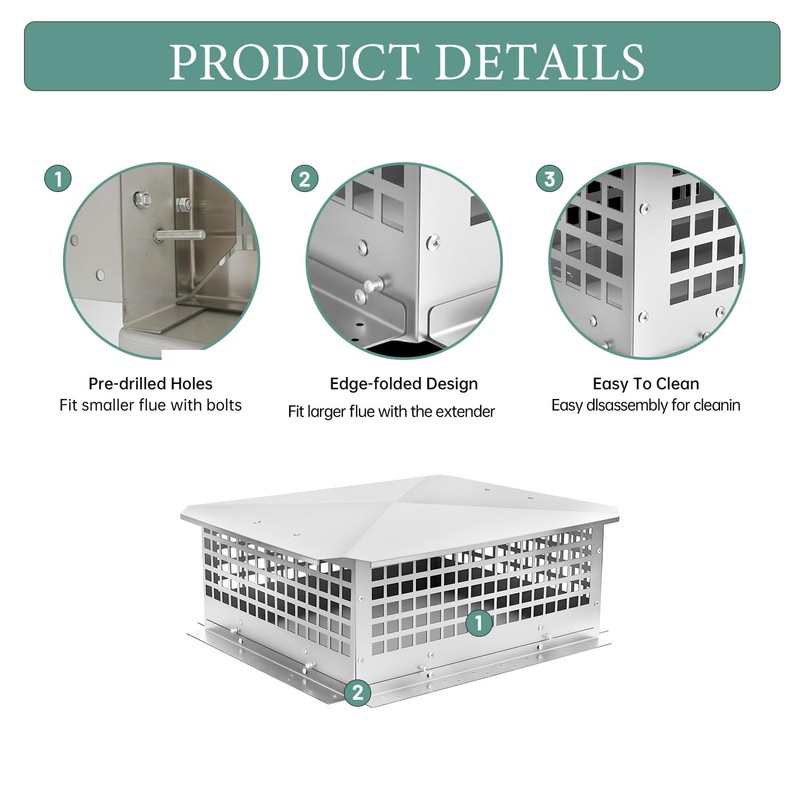 LTSEAME Chimney Cap, 18" x 21" Chimney Cover Stainless Steel
