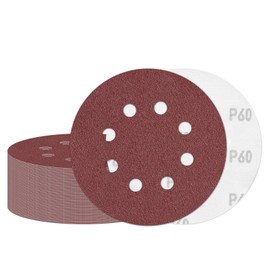 Akiraki Sandpaper Disc Paper, Pack of 50, #60, 4.9 inches (125 mm), 8 Holes, Round, Water Resistant Sandpaper, Magic Type, Sanding Disc Pads, For Carpentry DIY Work, Car Polishing, Headlight