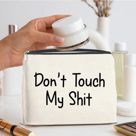 Nurawo Funny Makeup Bag Don't Touch Humor Cosmetic Bags for Women Humorous Makeup Pouch With Zipper Travel Toiletry Organizer Bag Christmas Gift