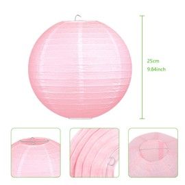 LIHAO Lampshade Lampshade Round Light Pink Paper Lantern Classic Bamboo Style Ribbed Lampshade Decoration for Party Garden Wedding Decoration (25 cm, 10 Inches)