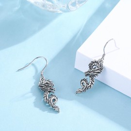 Cuoka Dragon Earrings 925 Sterling Silver Punk Dragon Drop Dangle Earrings Retro Chinese Dragon Dangling Earrings Jewelry for Women Men