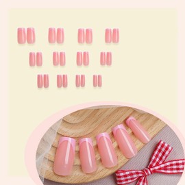 BABALAL Acrylic Press ons Nails Stick on Fake Nails - Pink French Tip, Long Square Artificial, 24Pcs Glossy Full Cover Reusable Natural False Nails for Women Girls