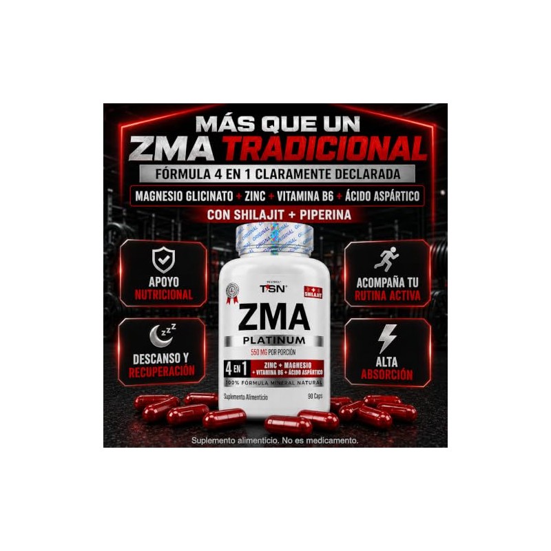 Zma Testrol Platinum Magnesio Glicinato Zinc Cápsulas