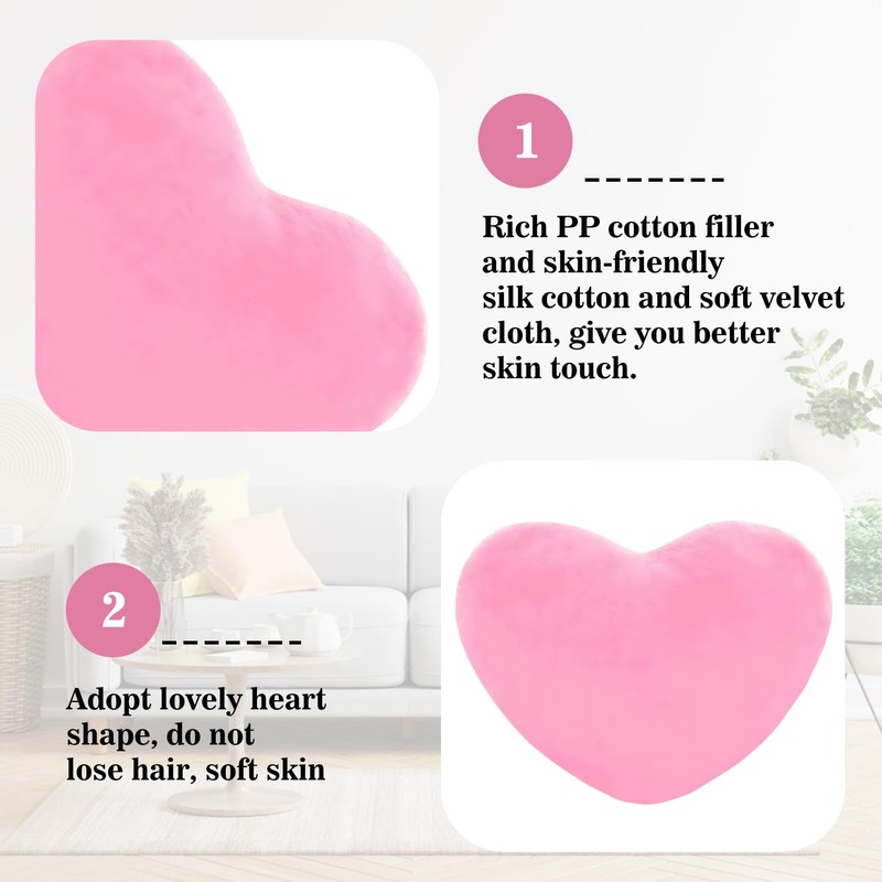 1 Pcs Pink Heart Decorative Pillow, Heart Shaped Cushion for