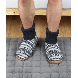 DICUIRD Slipper Socks for Mens,Fuzzy Sherpa Lined House Socks with Thick Soft Soles,Cozy Warm Indoor Booties slippers,Mens Winter Christmas Gifts(Grey Stripe,Size7-9.5)