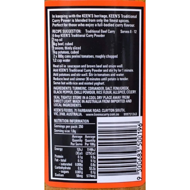 Keen's Traditional Curry Powder, 250g, Full Bodied Flavour