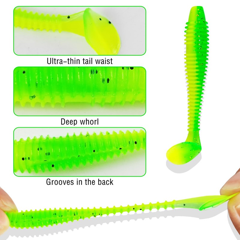 FREE FISHER 40 Pcs Soft Fishing Lures Swimbaits Paddle Tail