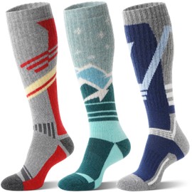 Merino Wool Ski Socks for Mens Womens Winter Thermal Warm Thick Knee High Snowboarding Skiing Socks for Cold Weather 3 Pairs Gifts Stocking Stuffers(Red/Green/Deep Blue,M)