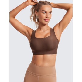 CRZ YOGA Womens Flex Sculpt Racerback Sports Bra - U Neck Medium Impact Padded Wireless Workout Bra Gym Crop Top Coffee Brown Medium
