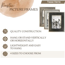 Tasse Verre 5x7 Rustic Picture Frames 3-Pack, Distressed Farmhouse-Style Table Frame, Brushed Industrial Silver Metal Look Frame with Wood Looking Insert, Ready-to-Hang Hooks.