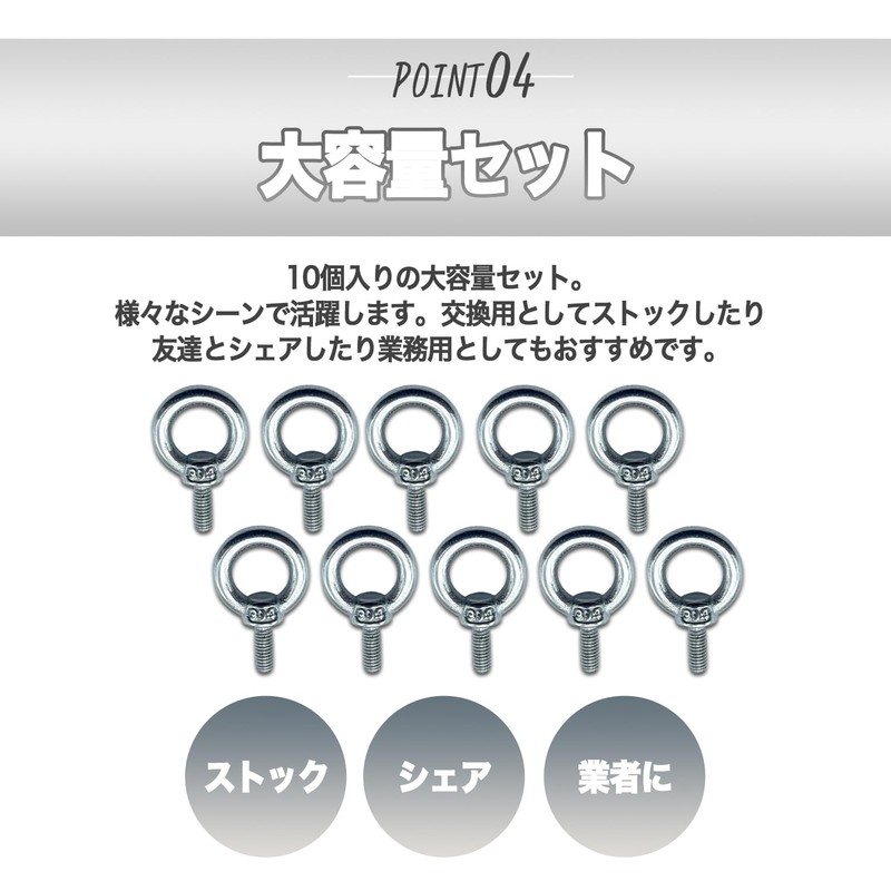 Mitoland Eye Bolts, M4 (0.4 inches (11 mm), Set of