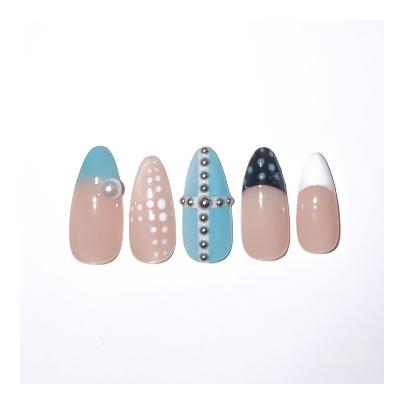 [Self-produced new product discount] Mint silver ball dot nail -
